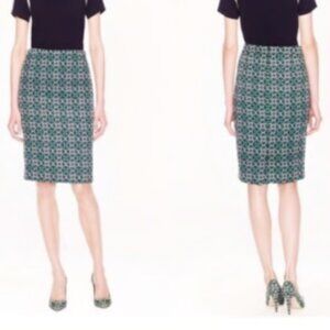 J. CREW Lattice Medallion Green Pink Blue Geometric Pencil Knee Length Skirt 6